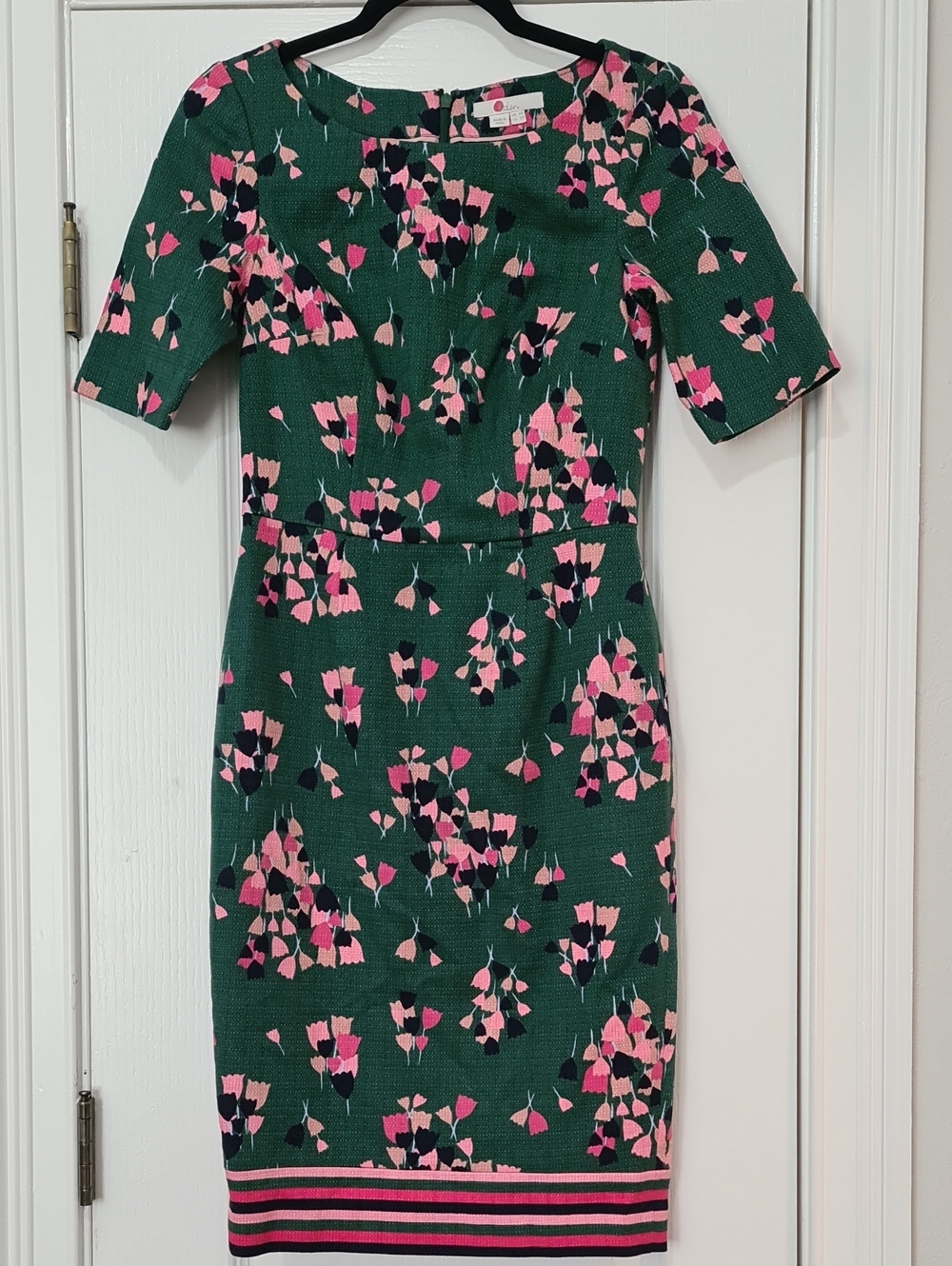 Boden - Green Midi Sheath Dress with Pink Anf Black Floral Print